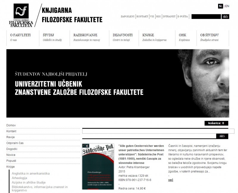 Nova spletna trgovina s svojo podobo - tu je Knjigarna Filozofske fakultete v Ljubljani